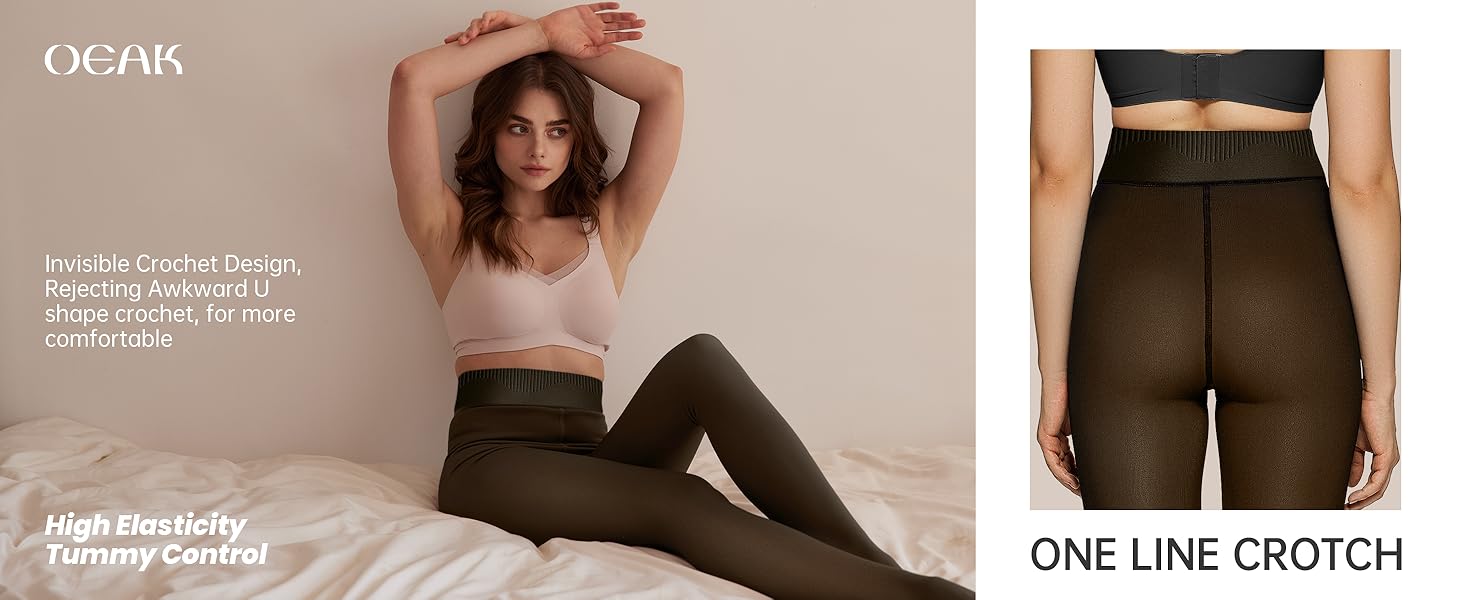 OEAK Women Fleece Lined Leggings Sheer Fake Translucent Pantyhose Thermal High Waisted Footed Opaque Tights