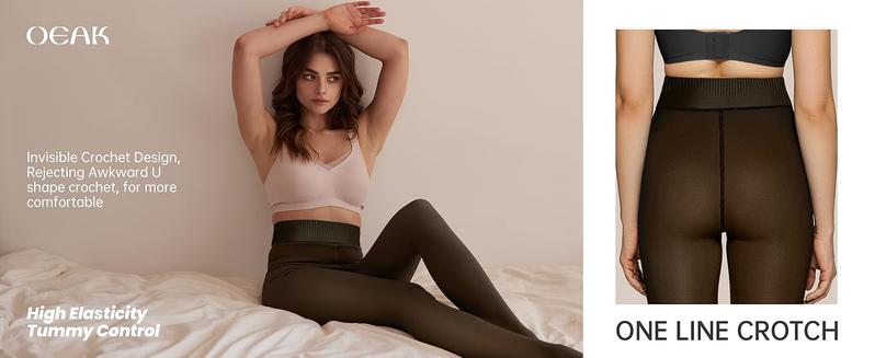 OEAK Women Fleece Lined Leggings Sheer Fake Translucent Pantyhose Thermal High Waisted Footed Opaque Tights