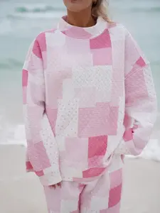 Margo Quilted Patchwork Mockneck Sweatshirt