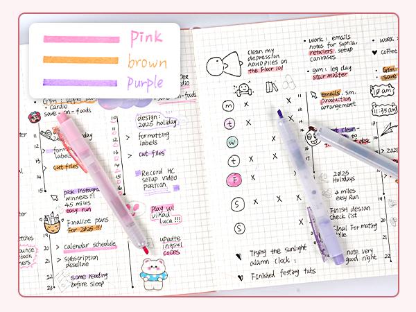 Nicpro 13Pack Pastel Gel Ink Pen Set with Case, Cute Retractable 0.5mm Fine Point Pen, 12 Pink Pens Black Ink with 1 Highlighter, Aesthetic Pens for Student Note Taking,Writing,Office Supplies (Pink)