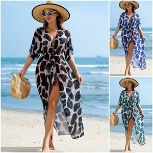 Swimsuit Coverup for Women Open Front Maxi Cardigan Beach Cover Up