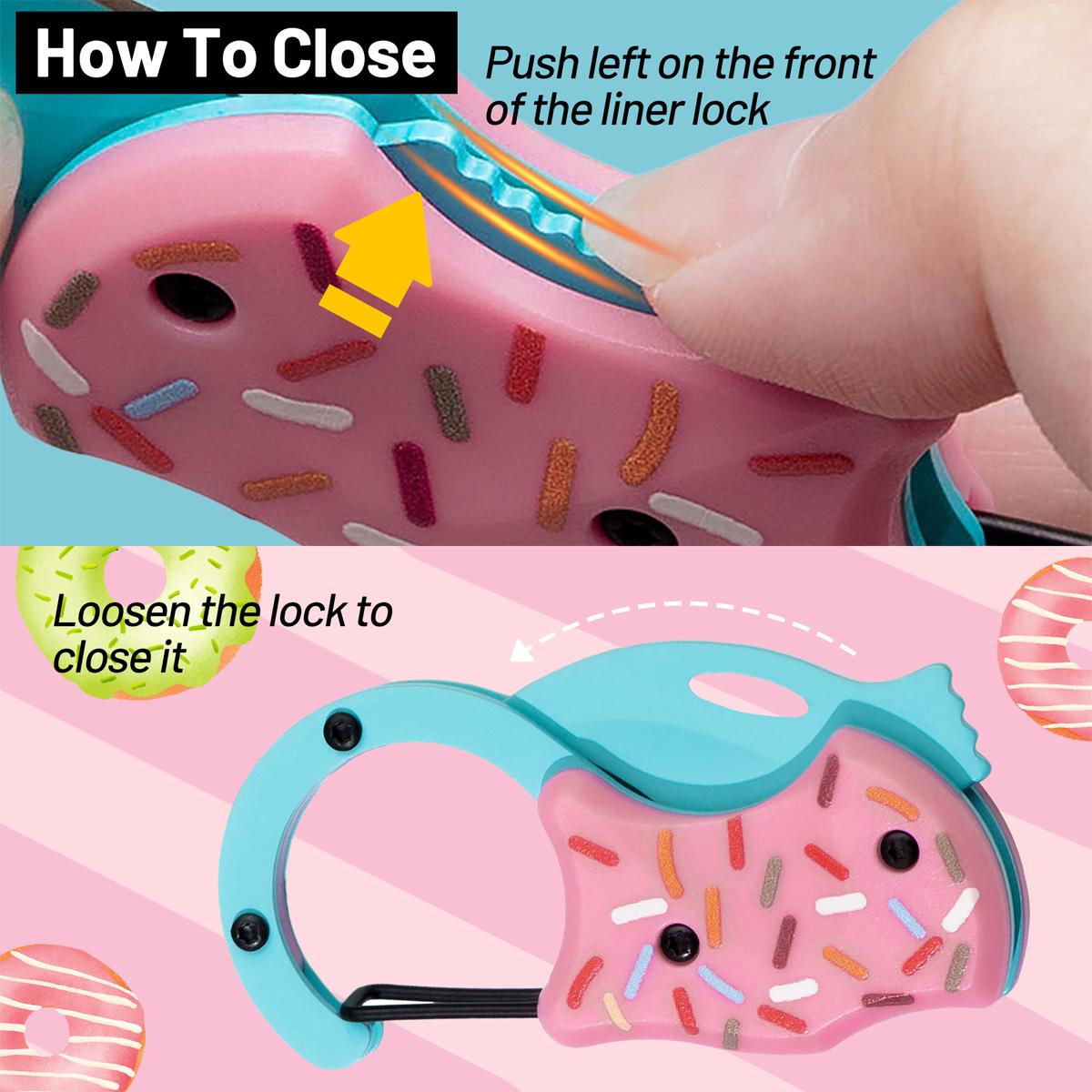 Pink Pocket Knife for Women Men, Cool Folding Knife Box Cutter, Mini EDC Knives for Everyday Carry, Folding Utility Knife with Unique Donut Design, Ideal Gifts  Toy knife for Men and Women