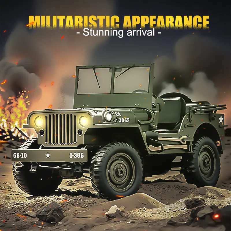 1:10 Scale Remote Control Willis Jeep Toy - 4WD Electric RC Car, LED Headlights, Separate Auxiliary Light, Linkage Steering Wheel Control System, All-Terrain Suitable for Outdoor Driving & Static Display/Collection, Remote Control Car