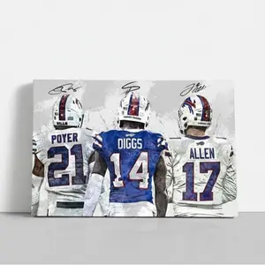 Allen, Diggs, Poyer Wall Art Buffalo Bills Poster Football Canvas NFL Player Canvas Print Sports Home Decor R60 Birthday Gift