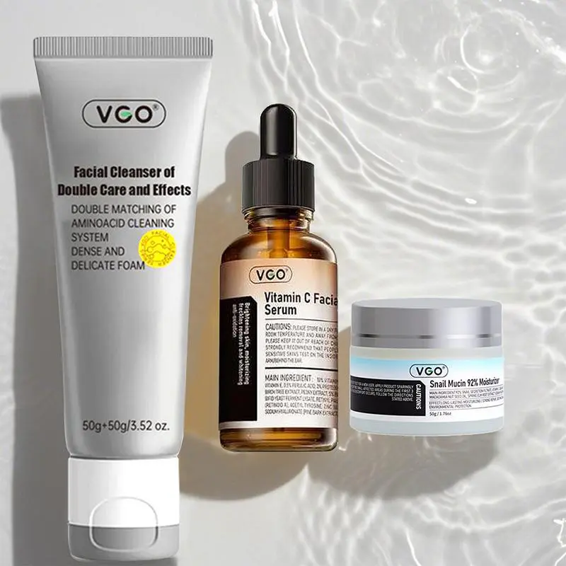 VGO Skin Care Set, with Snail Mucin 92%Moisturizer 1.76 Oz, Vitamin C Serum 1.01 0z &Dual-Tube Facial Cleanser 3.52 Oz, ComfortHydrate  3-Step Glow Skin Care Set | Cleanser + Face Oil + Cream Spa Routine for Radiant Skin