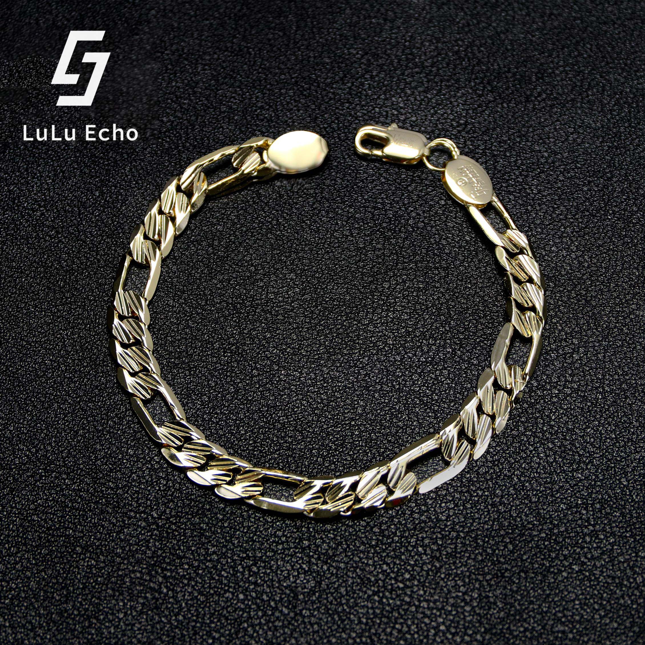 LuLuEcho No Faded 14K Gold Plated Figaro Chain Bracelet for Men, Covered with Gold Element, 3/4/6/6.5/7MM for Men Women Jewelry Gift for Men Women
