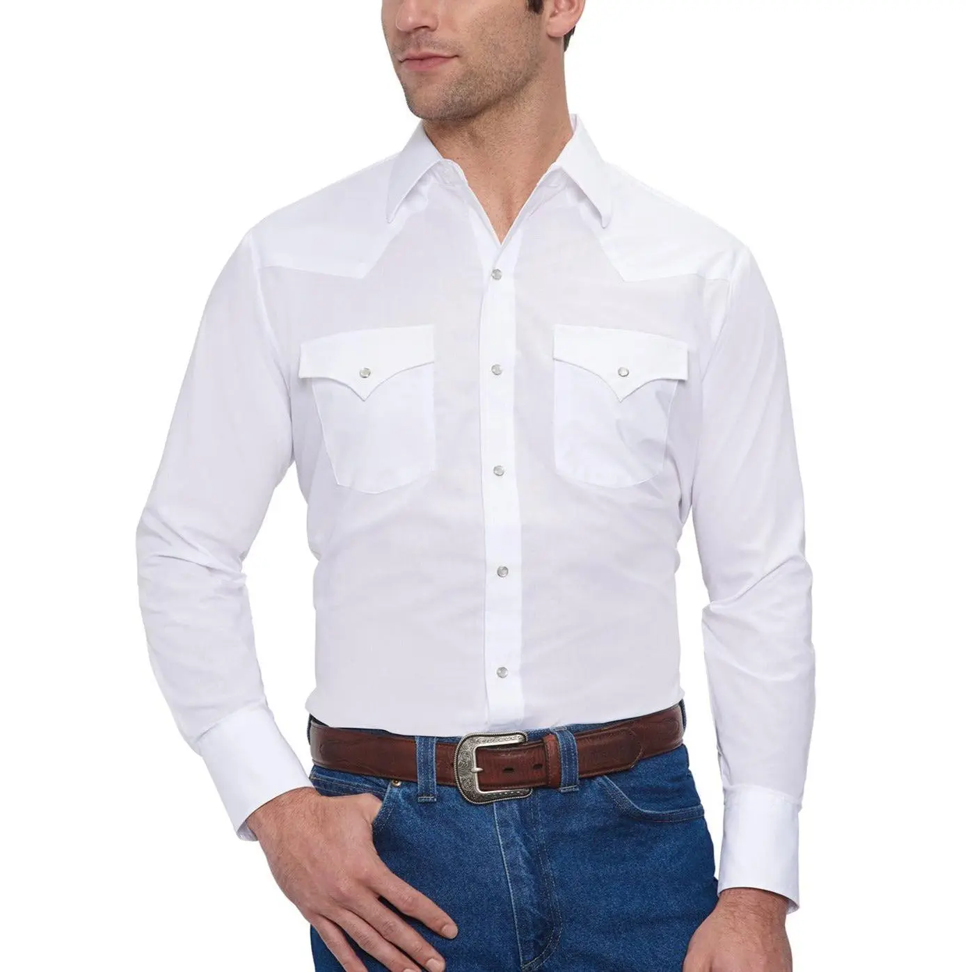 Men's Ely Cattleman Long Sleeve Solid Western Snap Shirt Cotton Fabric
