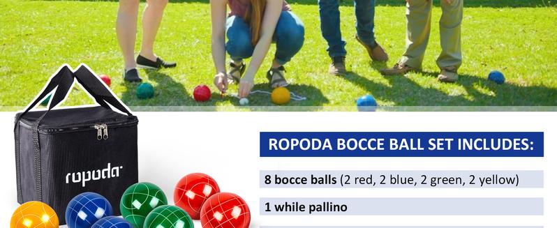 Ropoda Spring Glow-Up Bocce Ball Set with 8 Balls, Pallino Case & Measuring Rope for 4 to 8 Persons, Includes Backyard, Lawn, Beach & More, Summer Turn Up & Father's Day Deal