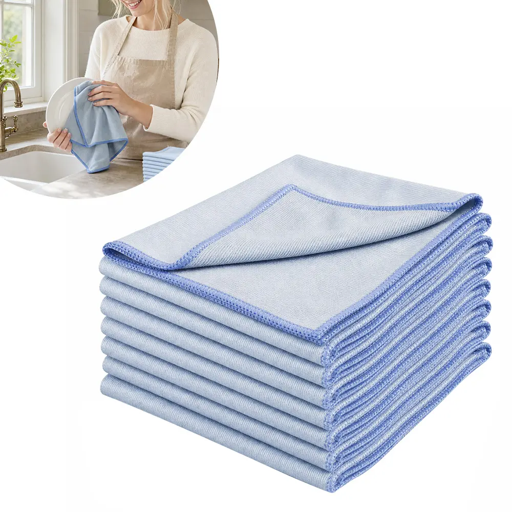 8 Pcs Soft, Durable, Machine Washable Microfiber Glass Cleaning Towels - 16x16 in - Streak-Free, Lint-Free, Multifunctional - Ideal for Windows, Windshields, Stainless Steel