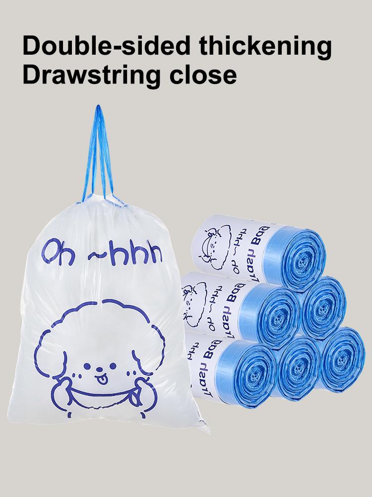 UFORU household kitchen garbage bags 3 rolls of 60 pieces + 1 roll of 15 pieces, a total of 195 pieces, plastic bag portable drawstring garbage bag thickened large disposable garbage bag