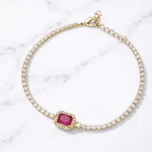 Magenta Gem Baguette Tennis Bracelet – Gold Filled & Rhodium Plated