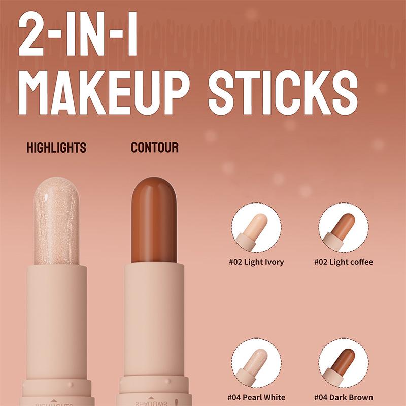 2-IN-1 Dual-End Highlight & Contour Stick, Three-Dimensional Shaping, Easy to Use & Portable, Brightens & Defines, Waterproof & Easy to Remove, Long-lasting, Smooth Creamy Blendable Formula, Natural Buildable Coverage, For All Skin Types