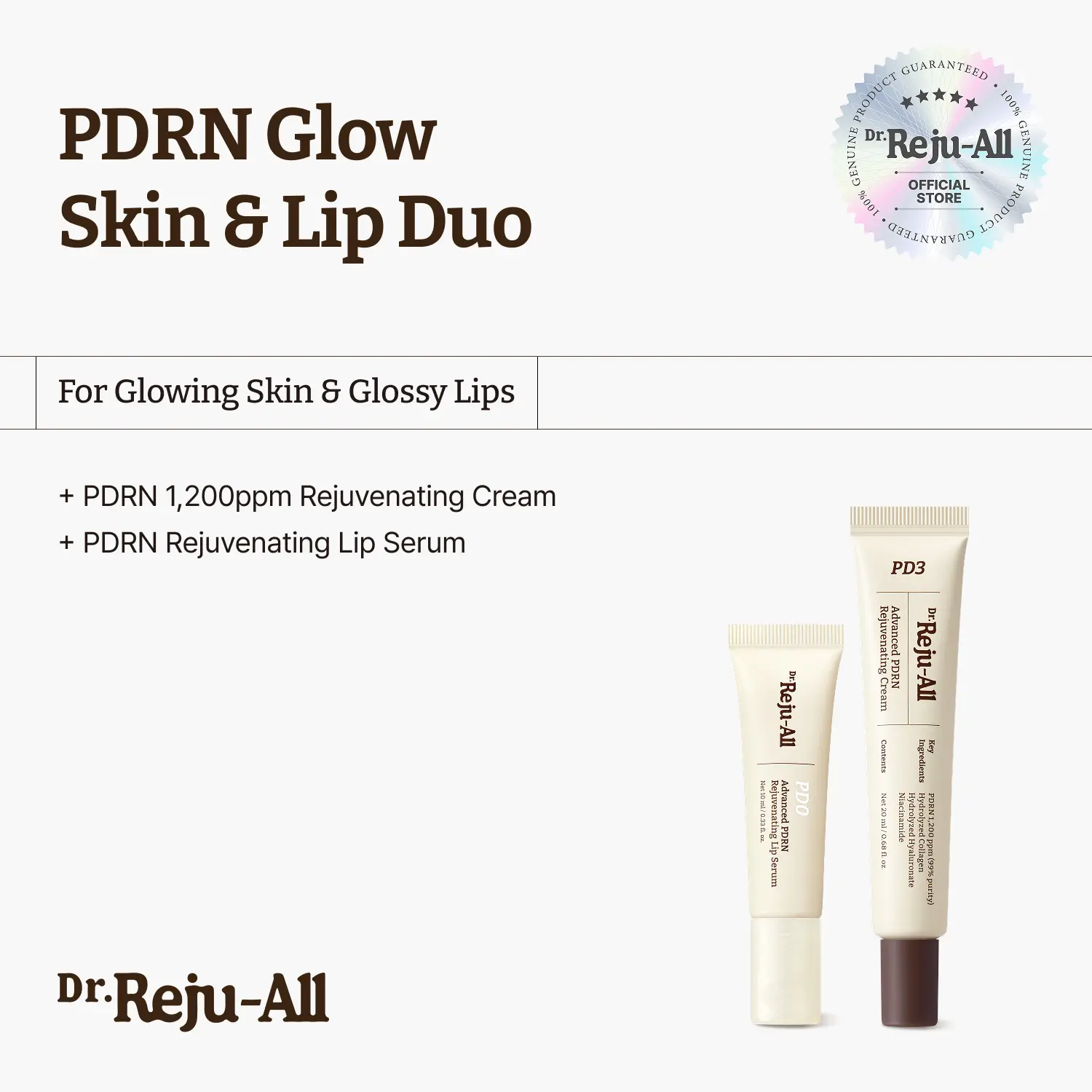 [Official]Dr. Reju-All PDRN Glow Skin & Lip Duo: Advanced PDRN Rejuvenating Cream + Advanced PDRN Rejuvenating Lip Serum - Face Moisturizer & Lip Balm for Radiance & Hydration, Korean Anti-Aging Skin Care