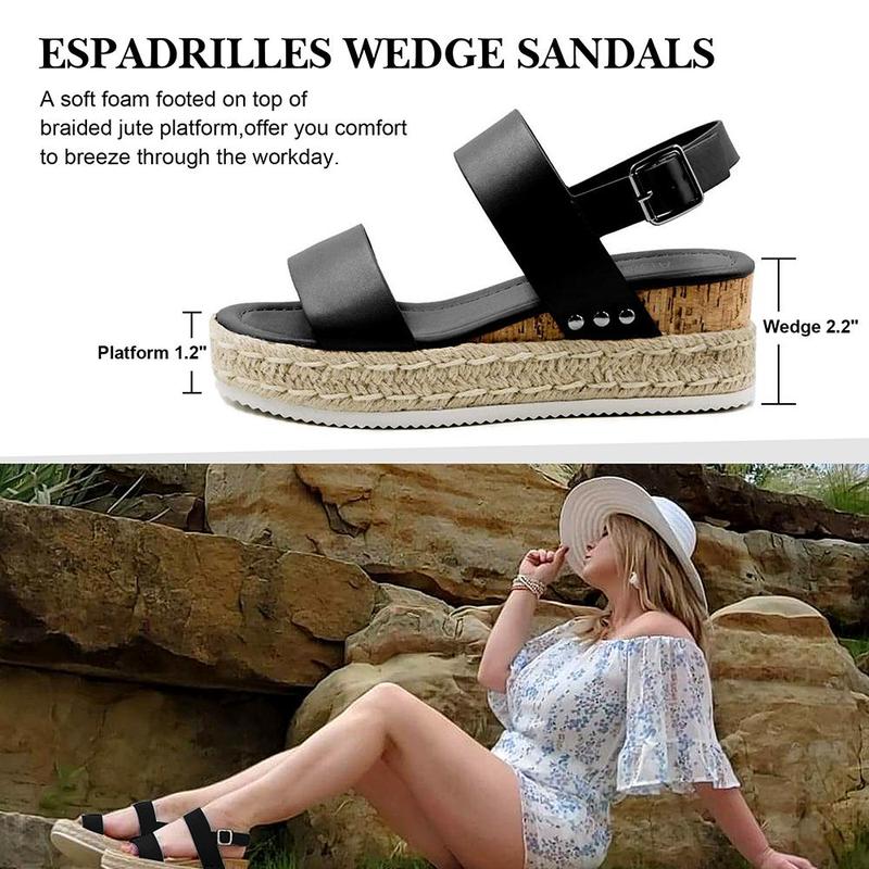 Athlefit Women's Espadrilles Sandals Ankle Strap Buckle Wedge Sandal Open Toe Studded Platform Sandals Casual Shoes Walking Shoes Flatform Footwear