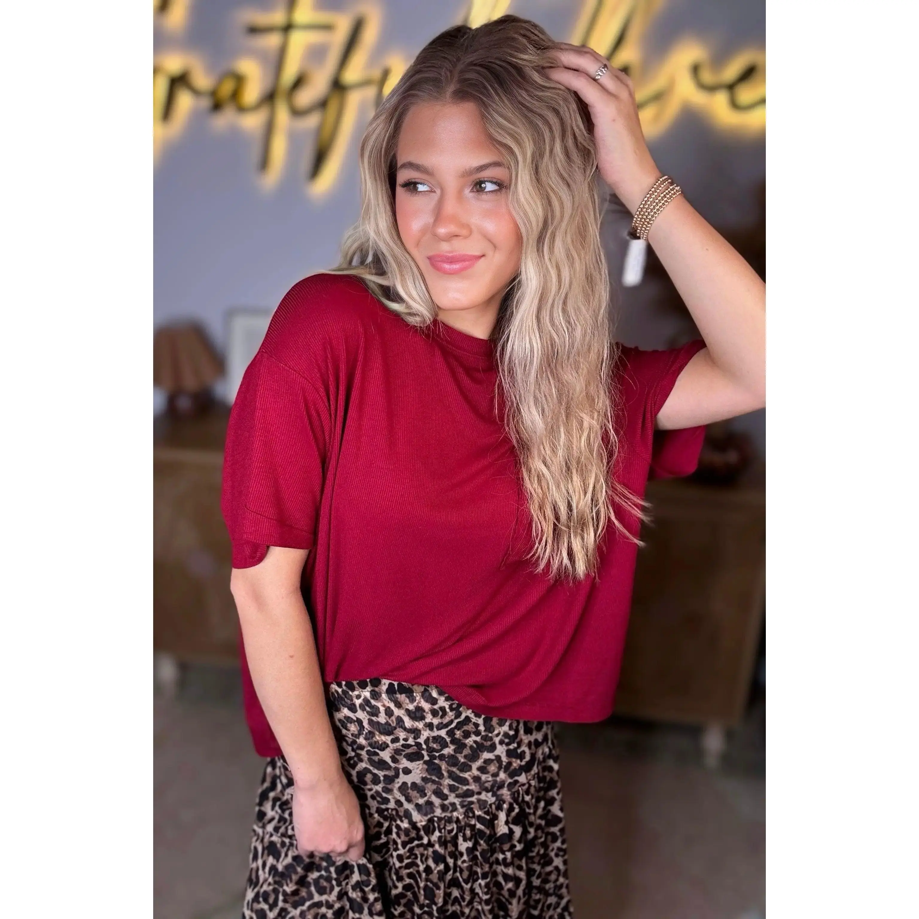 Zenana Oversized Ribbed Round Neck Short Sleeve Tee