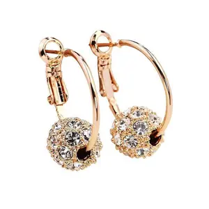 Women's Lucky Bead Austrian Crystal Hoop Earrings – Korean Style Geometric Gold-Plated Earrings, Elegant Fashion Jewelry