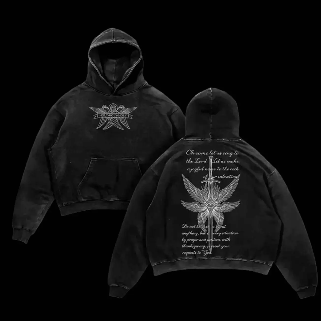 Holy Seraphim Angel Hoodie– Vintage Washed Christian Faith Streetwear Hoodie