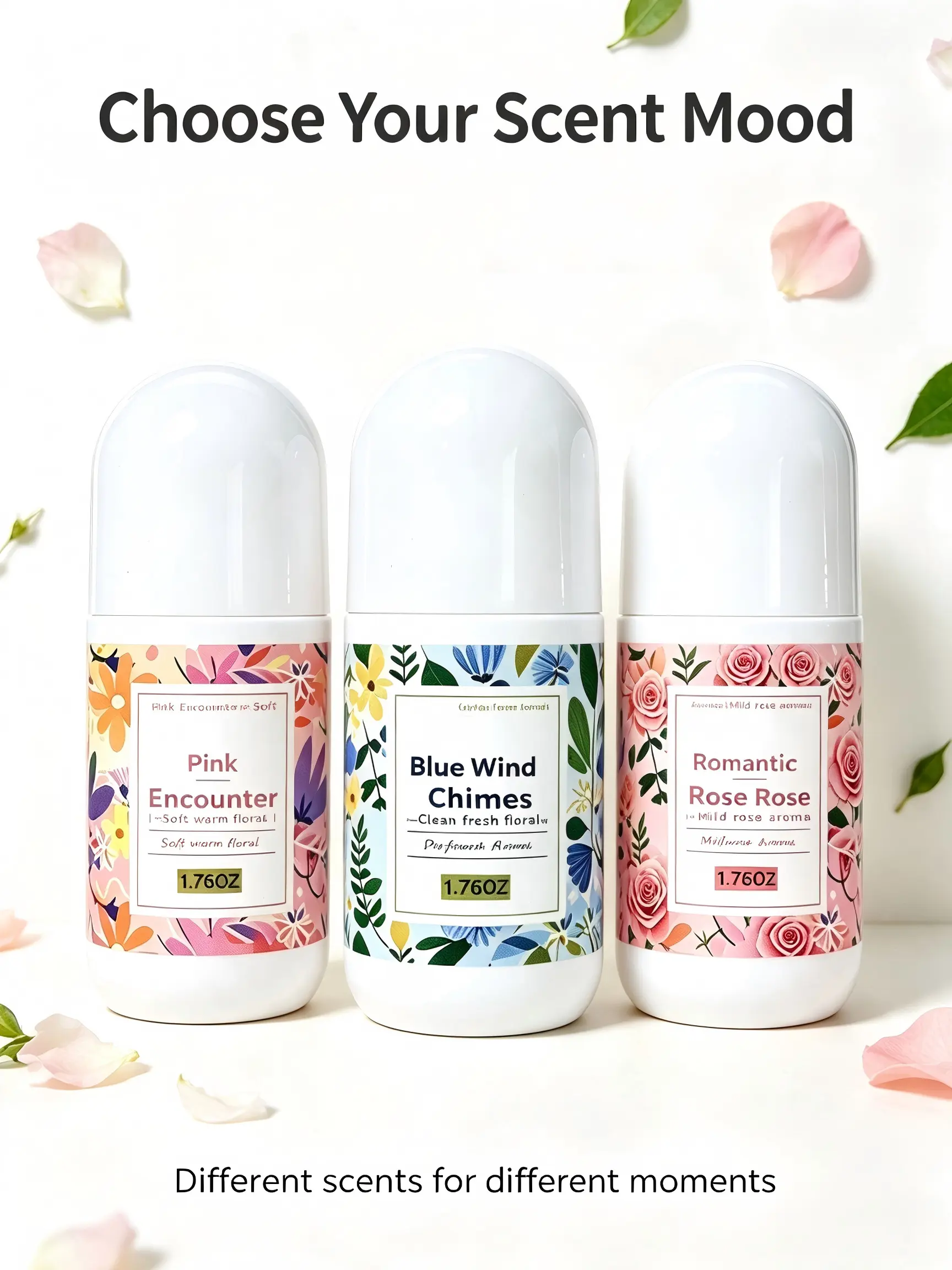 Women's 3-Pack Floral Roll-On Deodorant Set - Halloween Spooky Season Gift, Refreshing Fragrance, Daily Gentle Personal Care for Best Friend (Sports & Outdoor Fan Shop Essential)