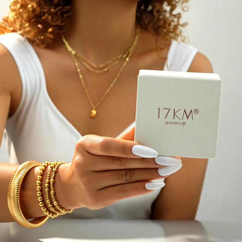 17KM Gold Bracelets for Women, Gold Bangles for Women Chunky Bangle Bracelets for Women Bracelets Stack Tarnish Free Gold Jewelry Set of 3 for Women Accessories for Her Gifts, Permanent jewelry