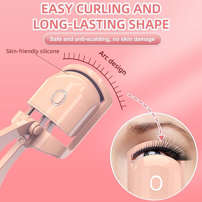 Heated Eyelash Curlers,Rechargeable Electric Eyelash Curler,Heated Lash Curler,Handheld Eyelash Heated Curler,2 Heating Modes with Sensing Heating Silicone Pad(Pink) Compact Cosmetic