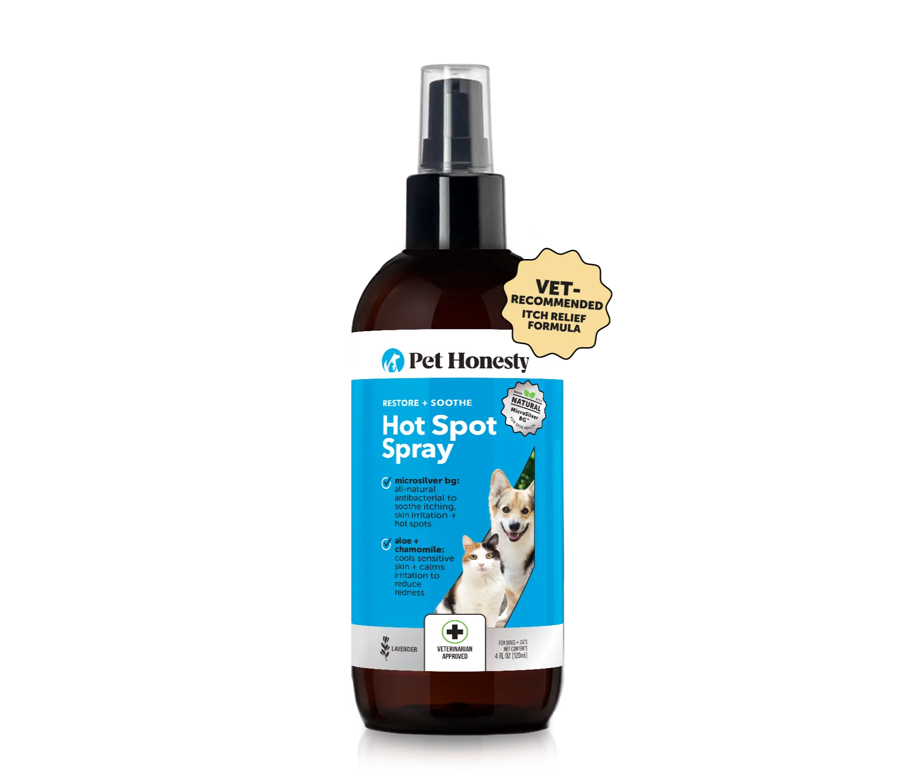 Restore + Soothe Hot Spot Spray for Dogs & Cats – Gentle Dog Skin Spray with Aloe Vera & MicroSilver BG – Soothes Itching, Hot Spots & Irritation – Dog Itch & Hot Spot Remedy for Sensitive Skin – 4oz
