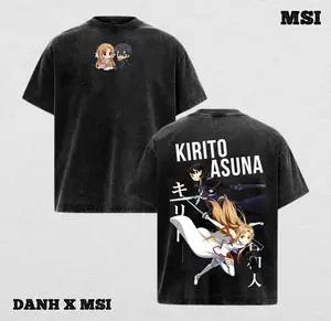 Kirito & Asuna | Sword Art Online Washed Tee Streetwear Tee Hoodie “Two Swords, One Heart — Love Forged in Battle” — For Anime Fans, For Gift Drops That Radiate With Strong Devotion