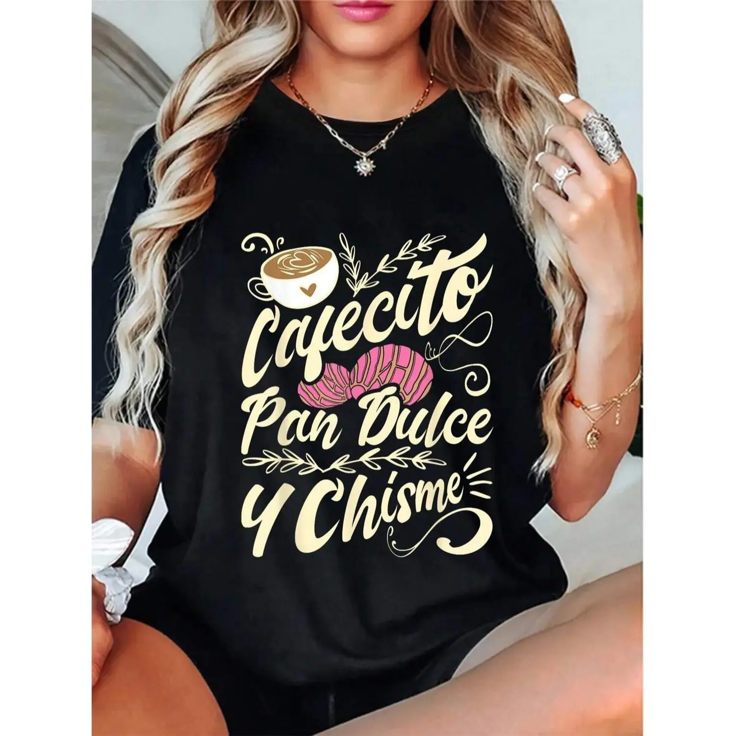 Funny Latina Hispanic Mexican T-Shirt With 100% Cotton Cafecito Pan Dulce Y Chisme Design