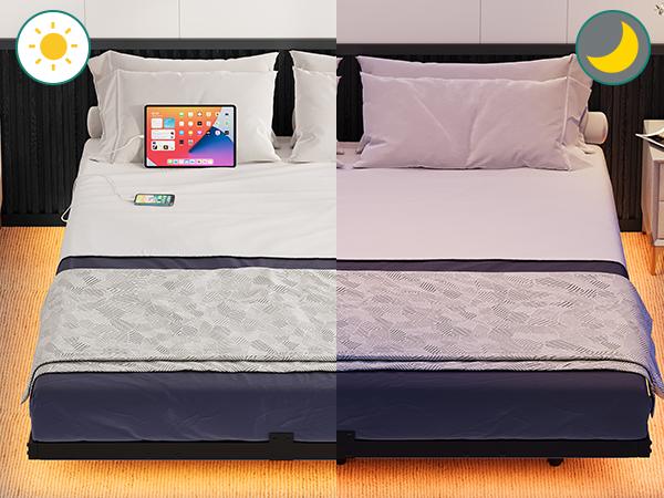 Yitahome Floating Bed Frame Full/Queen/King Size, LED Bed Frame with Charging Station, Metal Platform Full Bed with Heavy Duty Steel Slats Supports, No Box Spring Needed, Easy Assembly