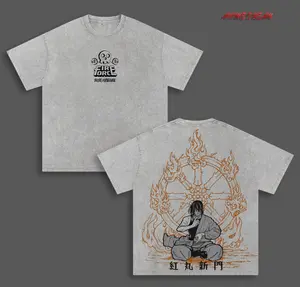 Shinmon Benimaru Fier force Anime Double Printed Vintage Washed Tee Unisex Oversize Anime Manga Washed Heavyweight Cotton T-shirt