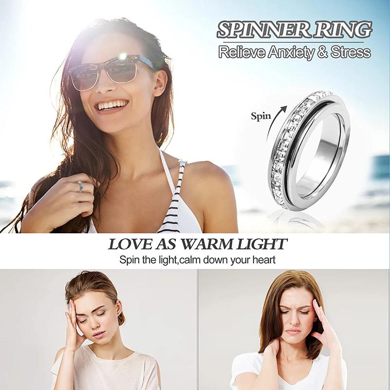 Unisex rotatable ring with sparkling cubic zirconia, a rotating design to relieve anxiety, comfortable to wear, available in sizes 5-12.A perfect Christmas or anniversary gift, comes with exquisite packaging.