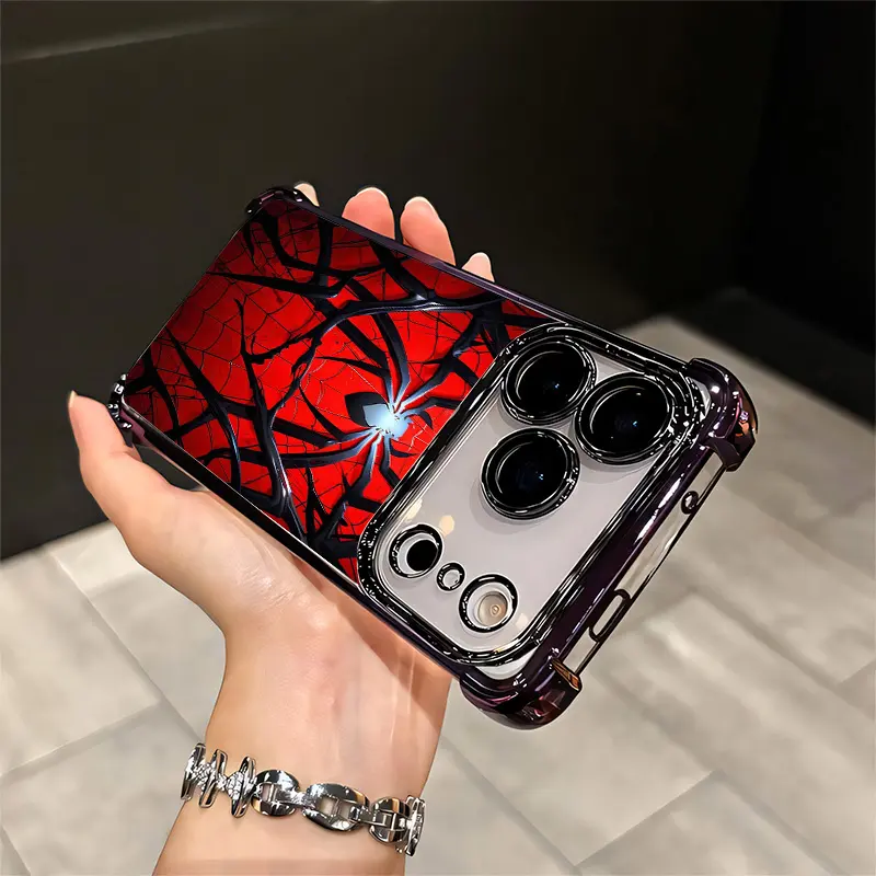 for iPhone 17/16/15/14/13/12/11 Xs Pro Max Plus Phone Case Luxury Electroplated Clear Drop Protection four corner anti Shockproof Protective Phone Case Cover Red