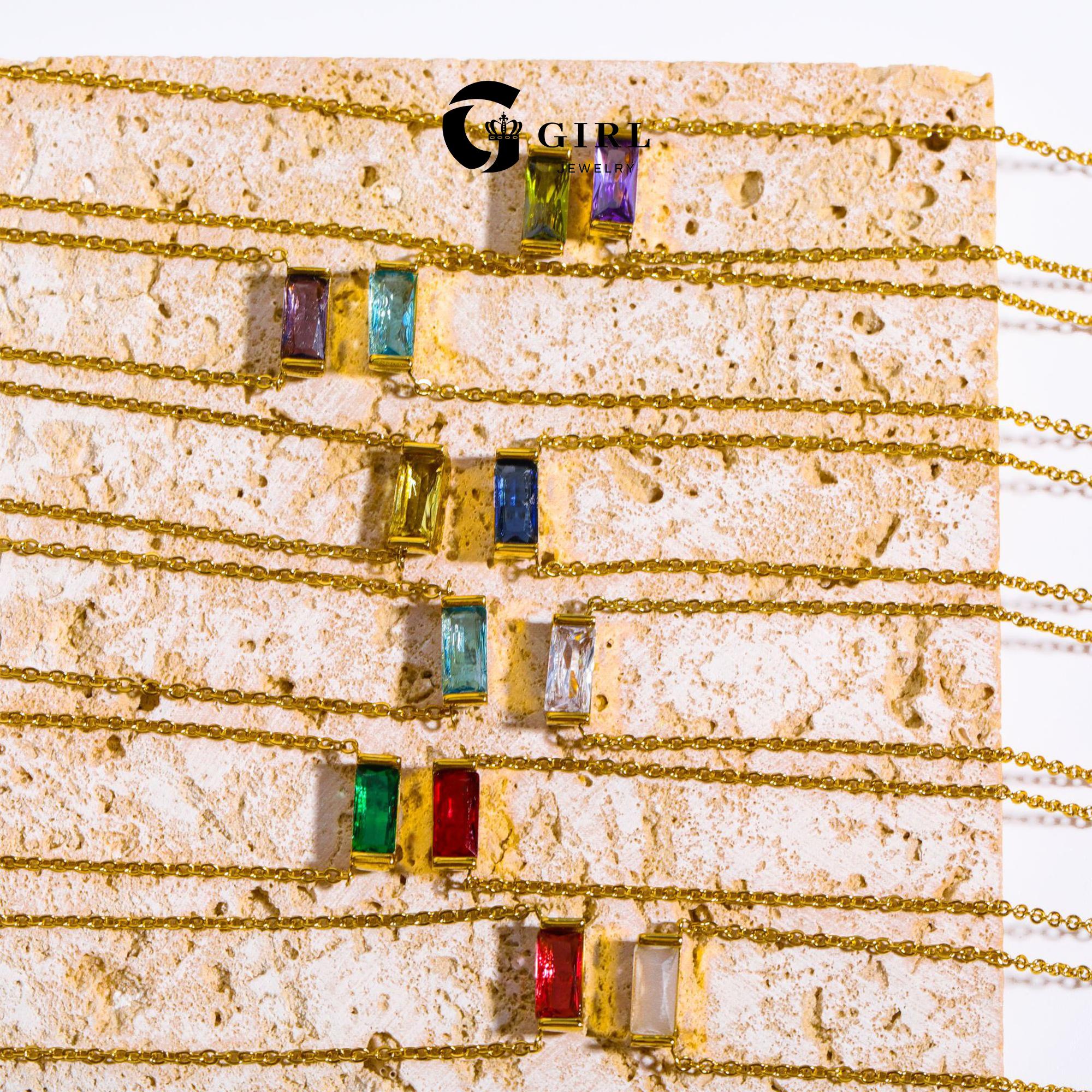 GGIRL Birthstone Necklace Minimalist - Dainty Baguette Charm 18K Gold Plated Necklace Gemstone Jewelry - Fashion Jewelry Gift for Holiday Haul Christmas Birthdays Anniversaries Personalized Gift for Her