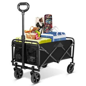Collapsible Wagon Cart Foldable, Utility Pull Wagon, Portable Camp Garden Cart for Grocery, Camping, Shopping, Sports, Garden with Large Capacity