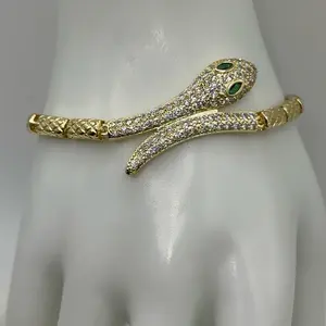 Snake Design Bracelet with Emerald Eyes and Pave Diam Accents for Women