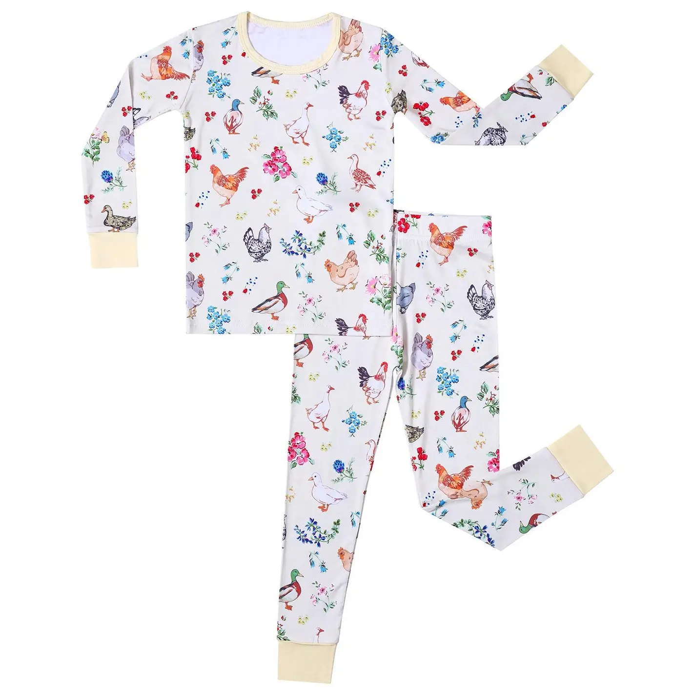 Kids' Bamboo Viscose Long Sleeve 2-Piece Snug Fit Pajama Set, Toddler & Youth Sleepwear for Boys & Girls (18M-5Y)