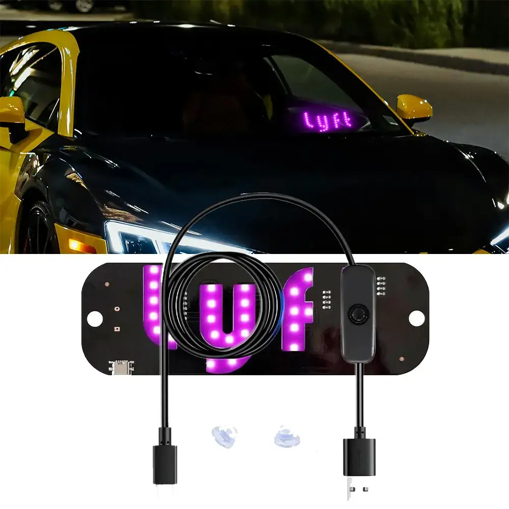 USB LED Car Windshield Light Sign with Suction Cups - Adjustable Brightness Taxi UBER Lyft Sign for Dashboard, Easy Installation Universal Car Accessories with USB Plug for Cars, Trucks, SUVs,Summer Win