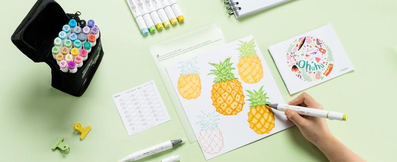 Ohuhu Alcohol Markers: Brush and Chisel Dual Tips - 24 Basic Colors - Double Tipped Alcohol Based Art Marker Set for Artist Sketching Adult Coloring Illustration - AP Certificated - Honolulu  Series of Ohuhuart