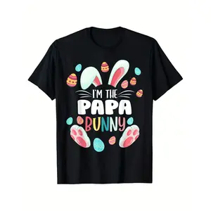Men's Easter Dad Bunny T Shirt with Colorful Bunny and Egg Design Loose Fit Short Sleeve Crew Neck Black Suitable for Celebrating Easter Father's Day Christmas and Spring Autumn Casual Wear Comfortable Daily Sport Tee for Men