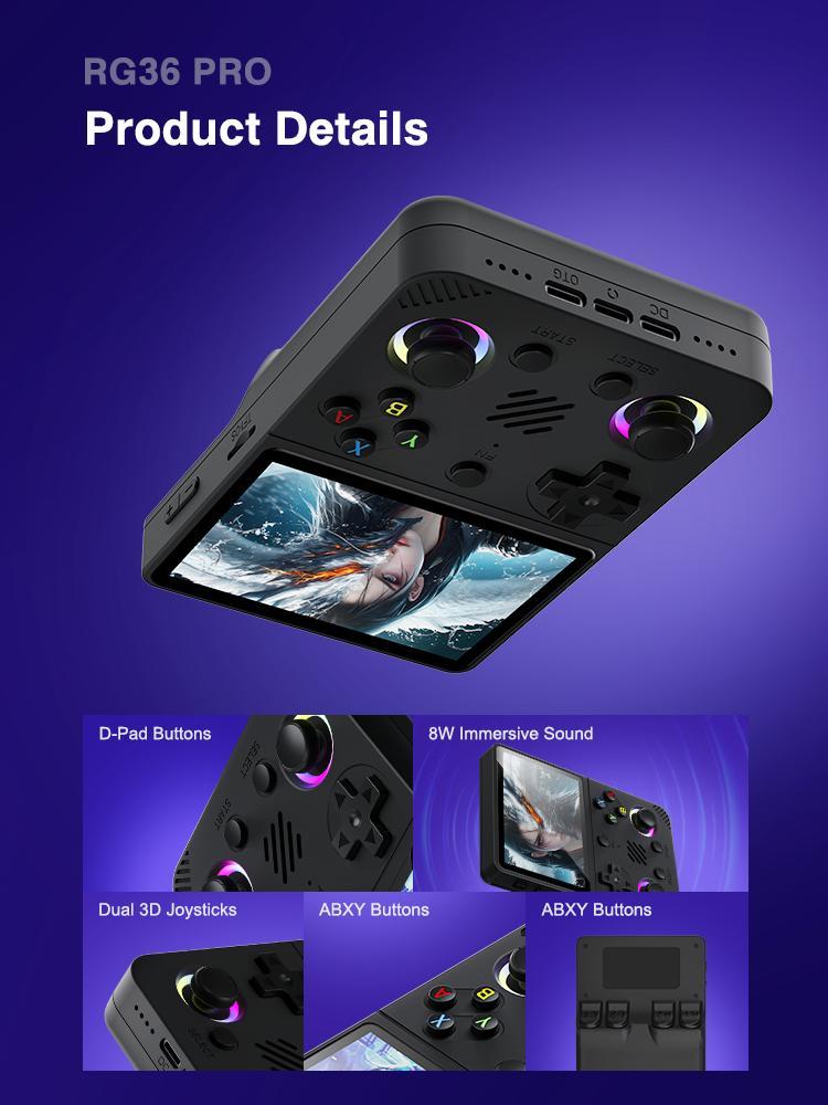 RG36 Pro Retro Handheld Game Console, 3.5" IPS Screen, Linux System, Multi-Color Portable Gaming Device for Classic Games