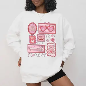 Comfort Colors Coquette Valentine Sweatshirt, Pink Collage Hearts Graphic Pullover, Cute Kawaii Valentine Crewneck, Sweet Valentine Gift for Her