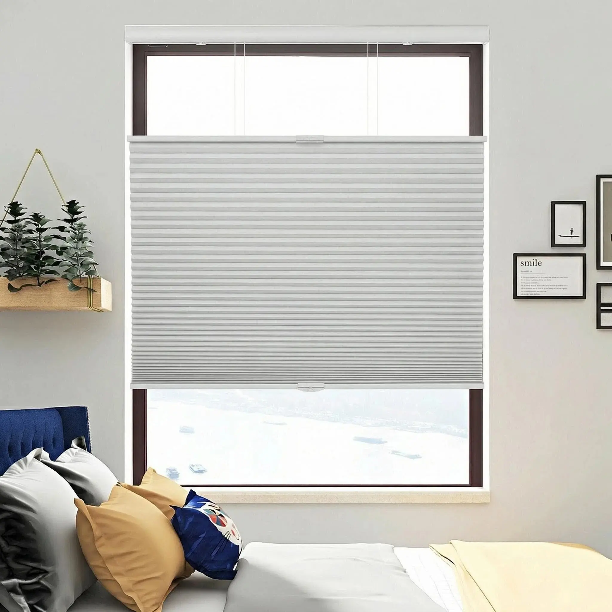 Cordless Light-Blocking Honeycomb Blinds - No Drill, Antistatic Fabric, Easy Wipe Clean, Honeycomb Weave, 300+ Custom Sizes, Factory Direct Cellular Shades for Perfect Fit (White), Multi-Room