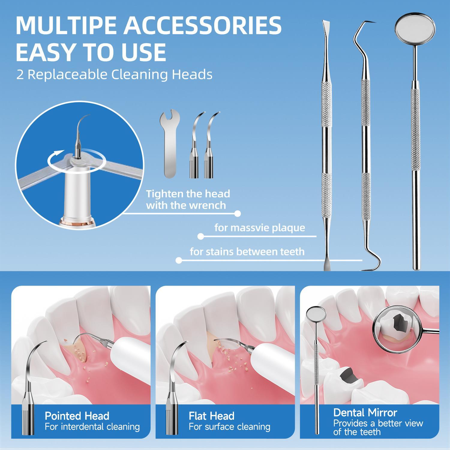 Glam Goddess Rechargeable Electric Teeth Cleaning Tool with 5 Modes & 3 Replaceable Heads Oral Irrigator for Home Use Tartar Remover Antibacterial Dental Care Kit