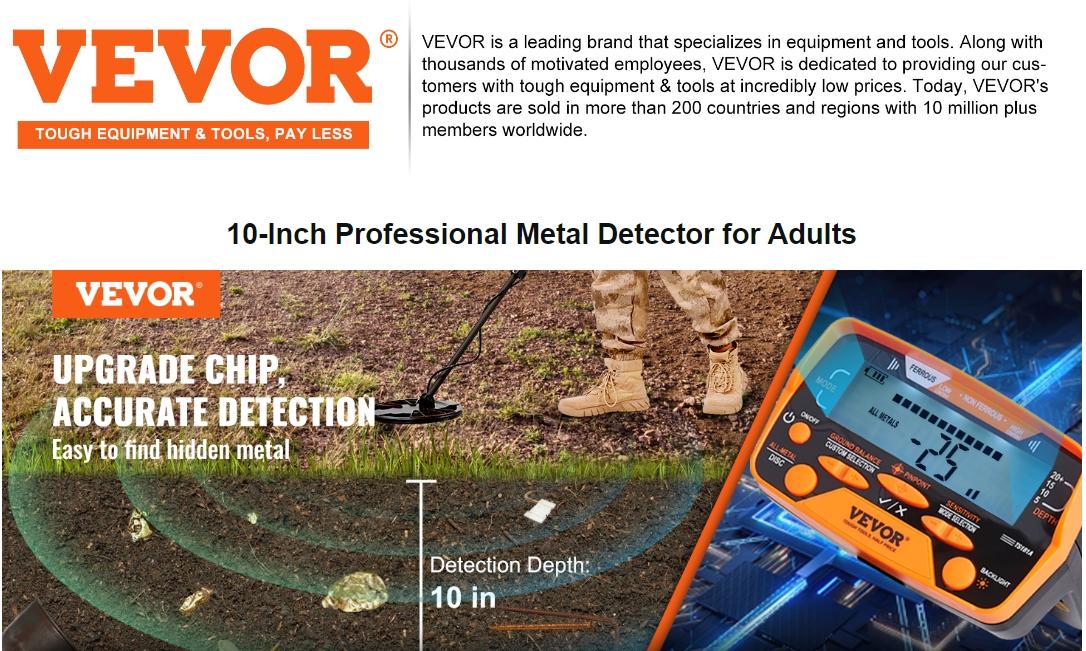 VEVOR Metal Detector for Adults & Kids, TikTokShopBlackFriday, Waterproof Search Coil with High Accuracy Pointer Display, Adjustable 38''-49'' Gold Detector, Lightweight Aluminum Stem for Detecting Gold Treasure