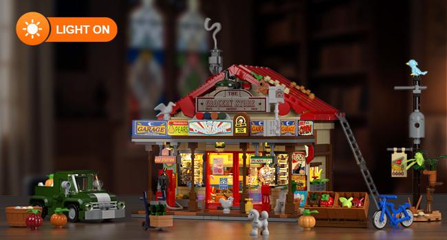 INSOON Country General Store Building Set for Adults with Lights, 1709 PCS Vintage Shop House Construction Building Block Kit, Home Decor Cabin Architecture Model for Women Men Teens Boys Girls 12+