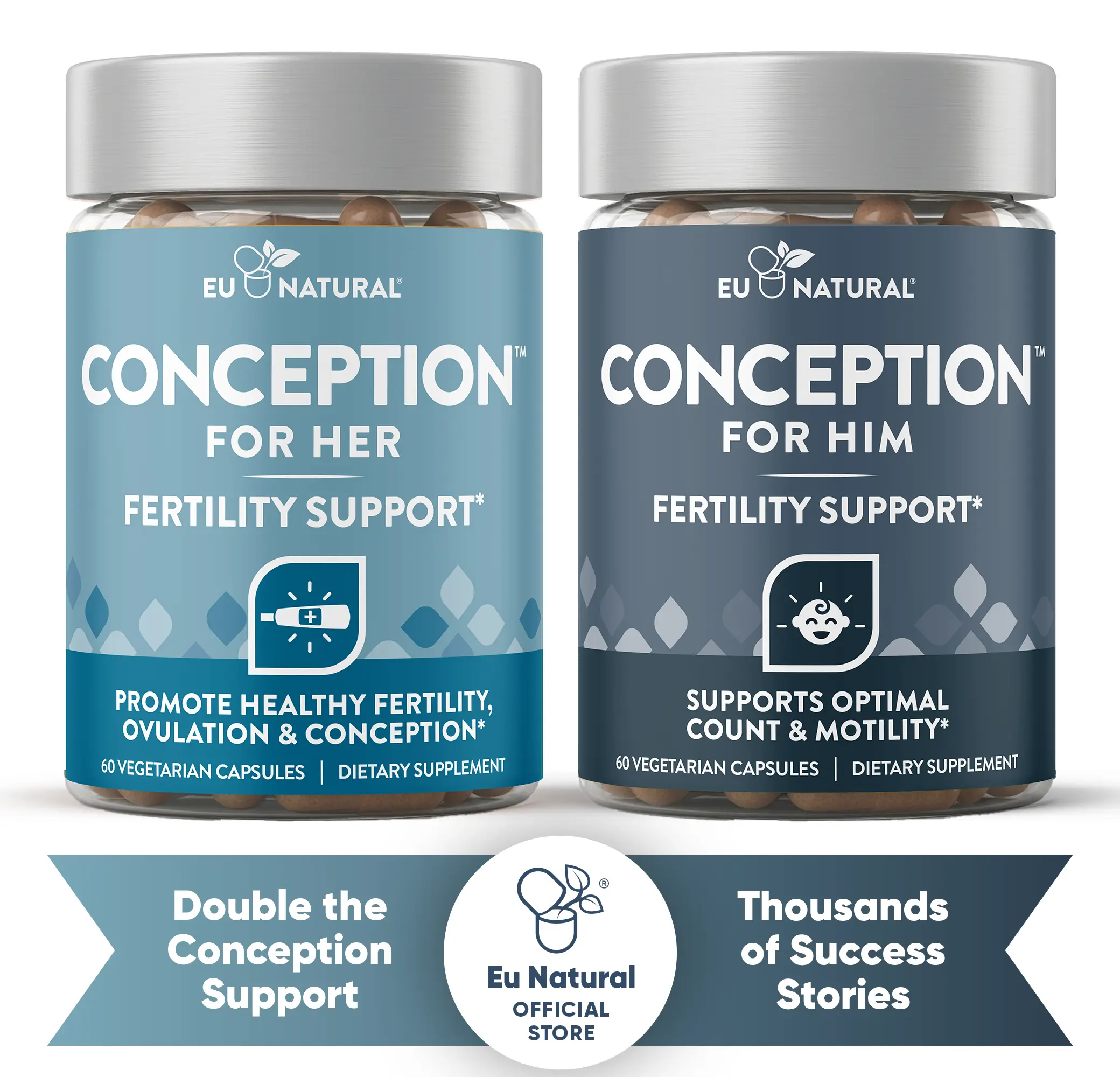 Eu Natural Conception for Her + Him Bundle - Fertility Supplements Combo for Women & Men - Promote Hormone Balance, Cycle Consistency, Aid Ovulation, Sperm Health