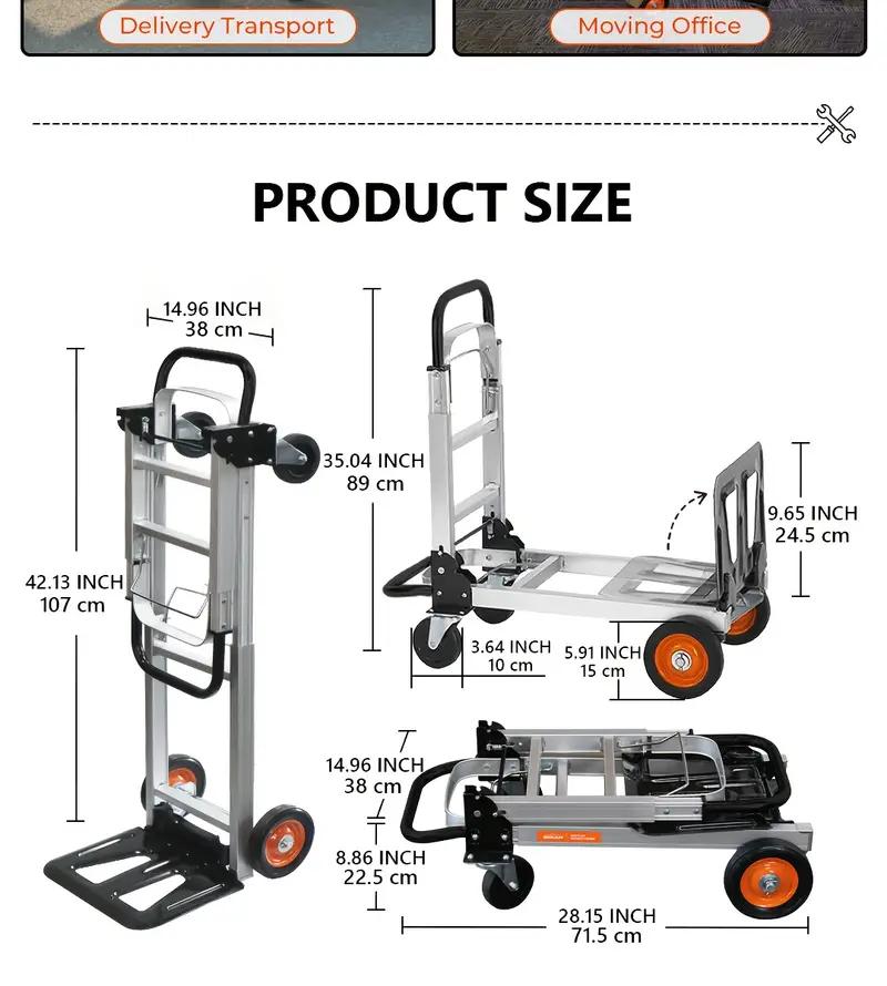 SEKAM Aluminum Folding Hand Truck, TikTokShopBlackFriday, 2 in 1 Design Max 800 lbs Capacity, Heavy Duty Industrial Collapsible cart, Dolly Cart with Rubber Wheels for Transport and Moving in Warehouse, Supermarket, Garden