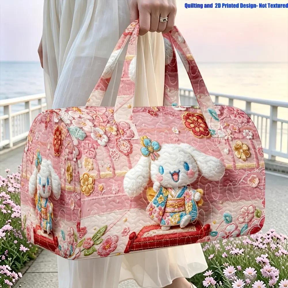 1pc Sanrio Quilted Ladies Tote Bag, 2D Printed Design - Non - Embroidered, Kuromi 2D Printed Pattern, Sweet Dreamy Style, Large - Capacity Travel Tote Bag, Suitable for Weekend Getaways, Christmas & Halloween Gifts
