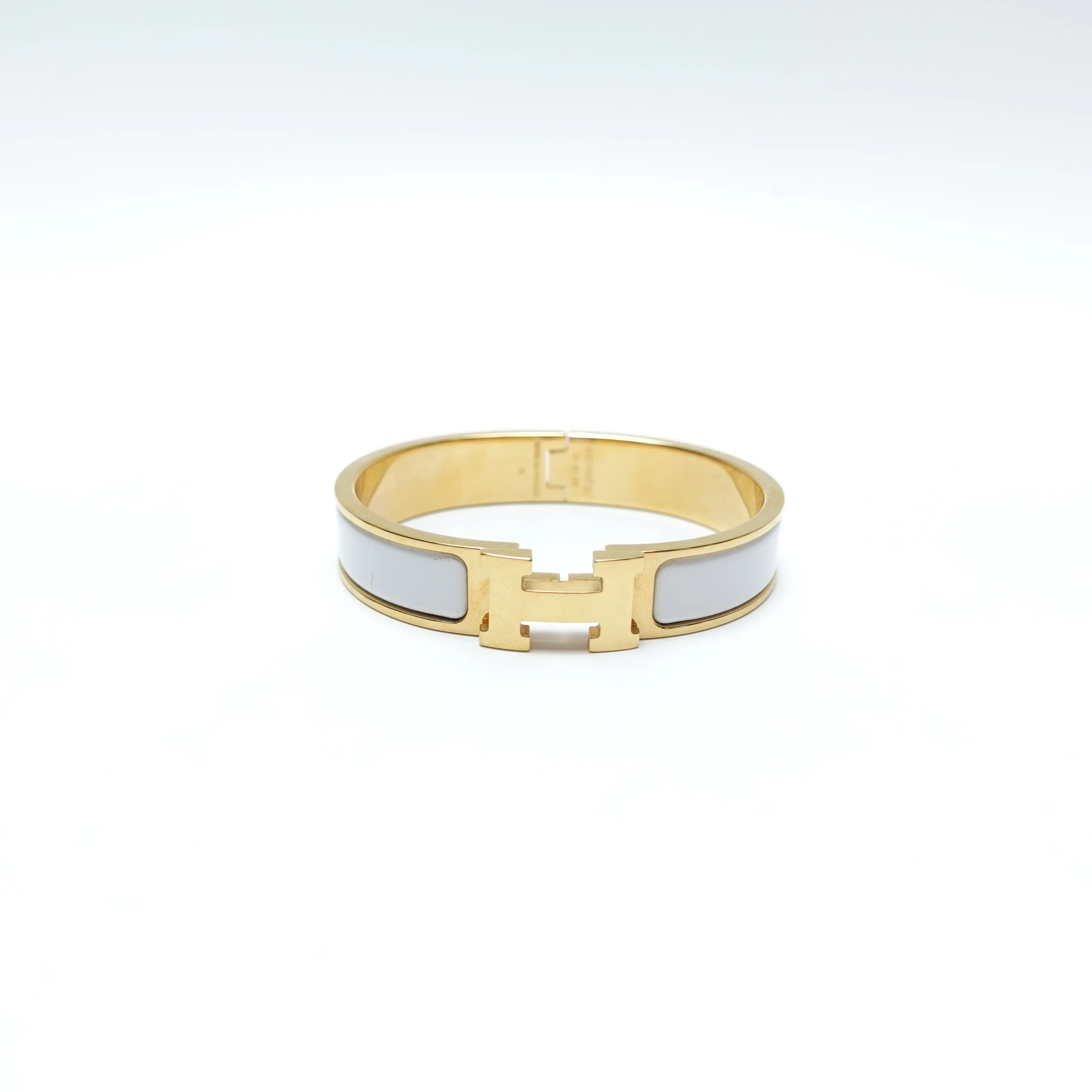 Pre-owned Hermes Clic H PM White&Gold Metal Bracelet T10465948