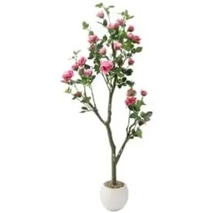 Artificial rose tree 150 cm in Rose red, artificial plant with pot, elegant artificial roses made of fabric & plastic, decorative flower tree