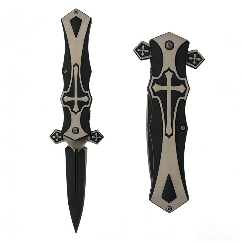 Cross Folding Knife / Black Pocket Knife / Everyday Carry Outdoor Knife